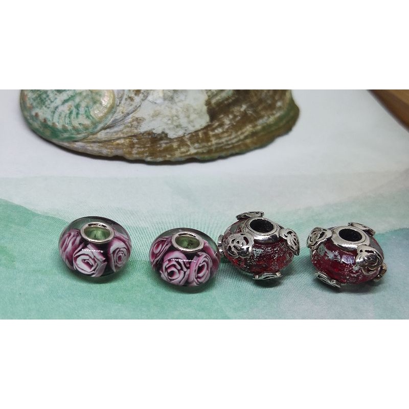 Charm thủy tinh bạc 925 hoa hồng