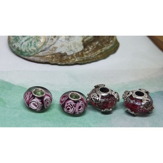Charm thủy tinh bạc 925 hoa hồng