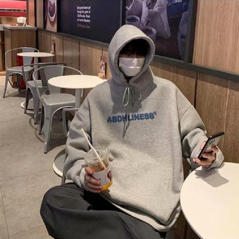 Áo hoodie dáng rộng in chữ phong cách Hàn Quốc thời trang mùa đông cỡ M-5XL cho nam