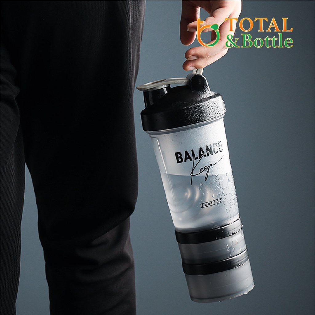 Bình nước thể thao cao cấp, bình shaker có quả lắc lò xo dành cho người tập gym - Total Bottle
