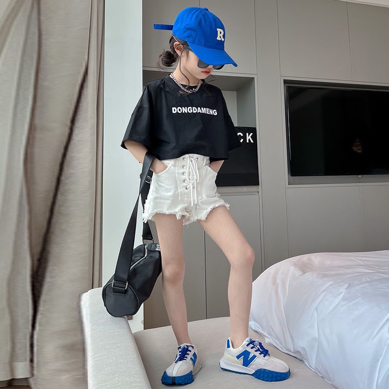 Áo Thun Cotton Tay Ngắn In Chữ Màu Trơn Thoải Mái Dễ Phối Đồ Phong Cách Phương Tây Thời Trang Mùa Hè Dành Cho Bé Gái 48 Giờ