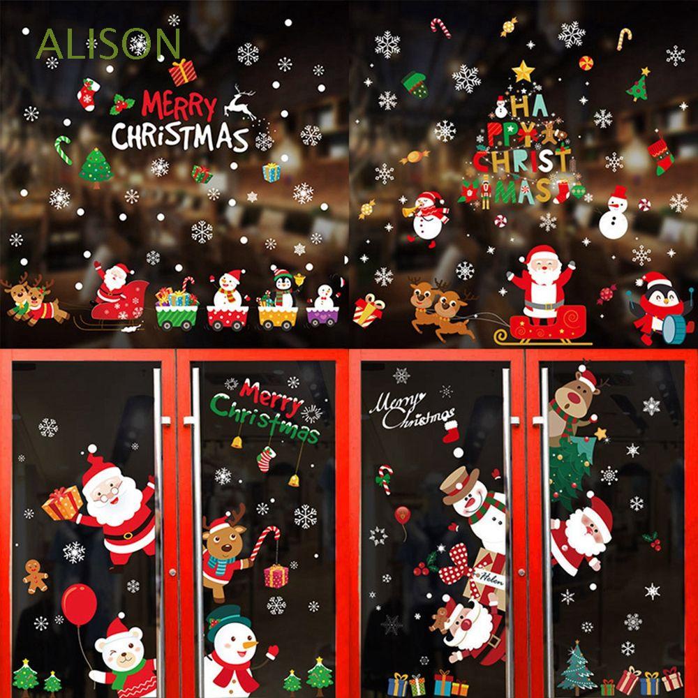 Nhãn dán cửa kính trang trí giáng sinh / năm mới họa tiết tuần lộc / ông già noel / bông tuyết đa dạng tùy chọn