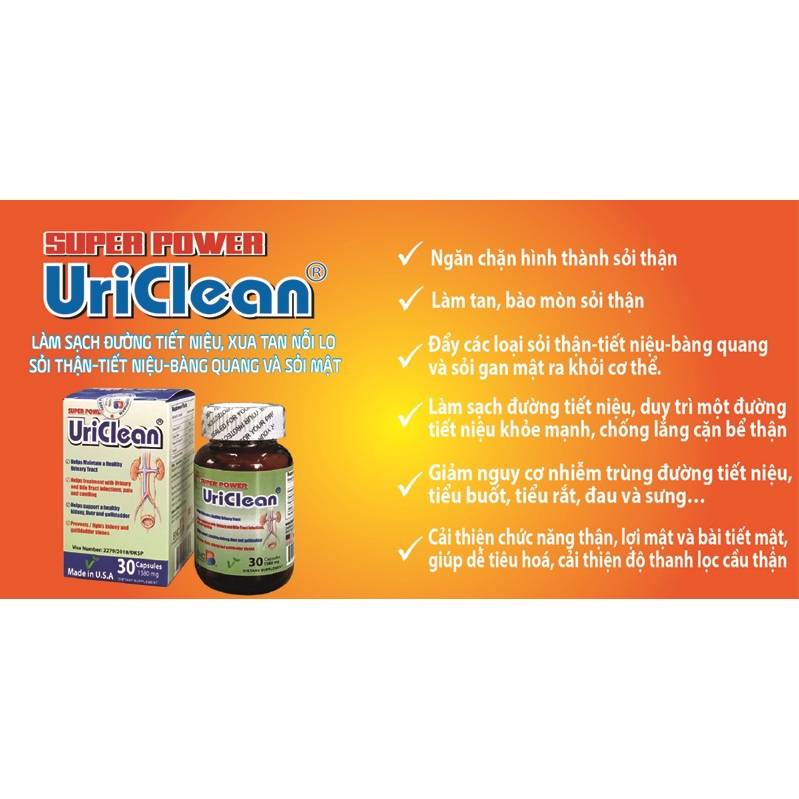 [CHÍNH HÃNG] Tán sỏi thận, sỏi mật Super Powder Uriclean nhập khẩu Mỹ