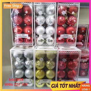 Hộp 16 quả châu 6cm hoa văn cao cấp trang trí Noel