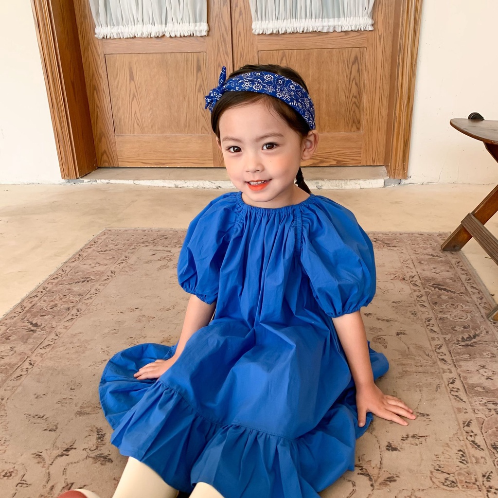 Đầm cổ tròn tay phồng thời trang dành cho bé gái