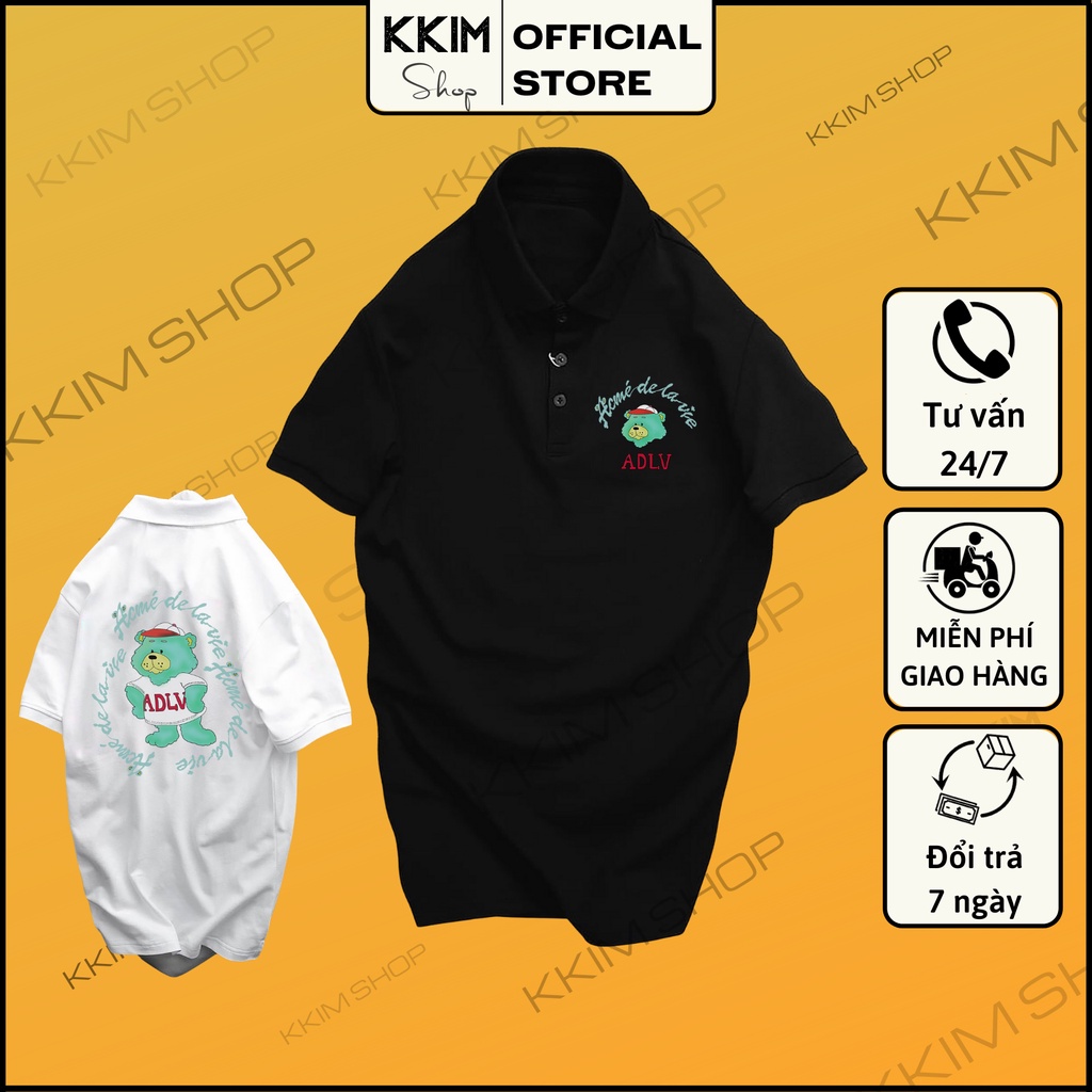 Áo Polo ADLV, chất Thun Cá Sấu Poly Thái Full Size Nam Nữ, Áo có cổ trắng đen, cổ trụ Unisex KKim Shop