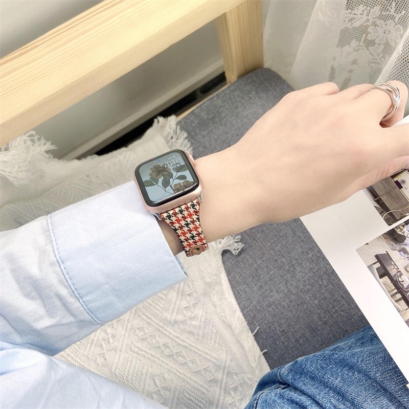 Dây Đeo Da Pu Mẫu Sọc Caro Cho Đồng Hồ Thông Minh Apple Watch 38/ 40/ 41/ 42/ 44/ 45MM Iwatch Series 7 6 Se 5 4 3 2 1