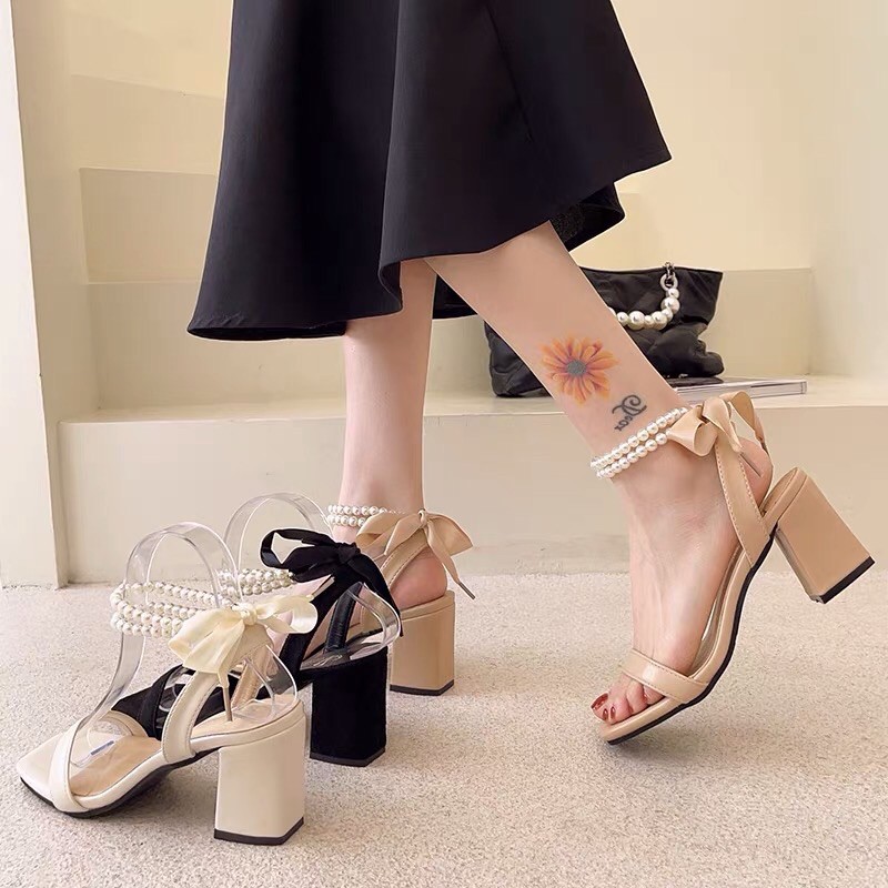 Sandal cao gót quai đính ngọc hàng quảng châu