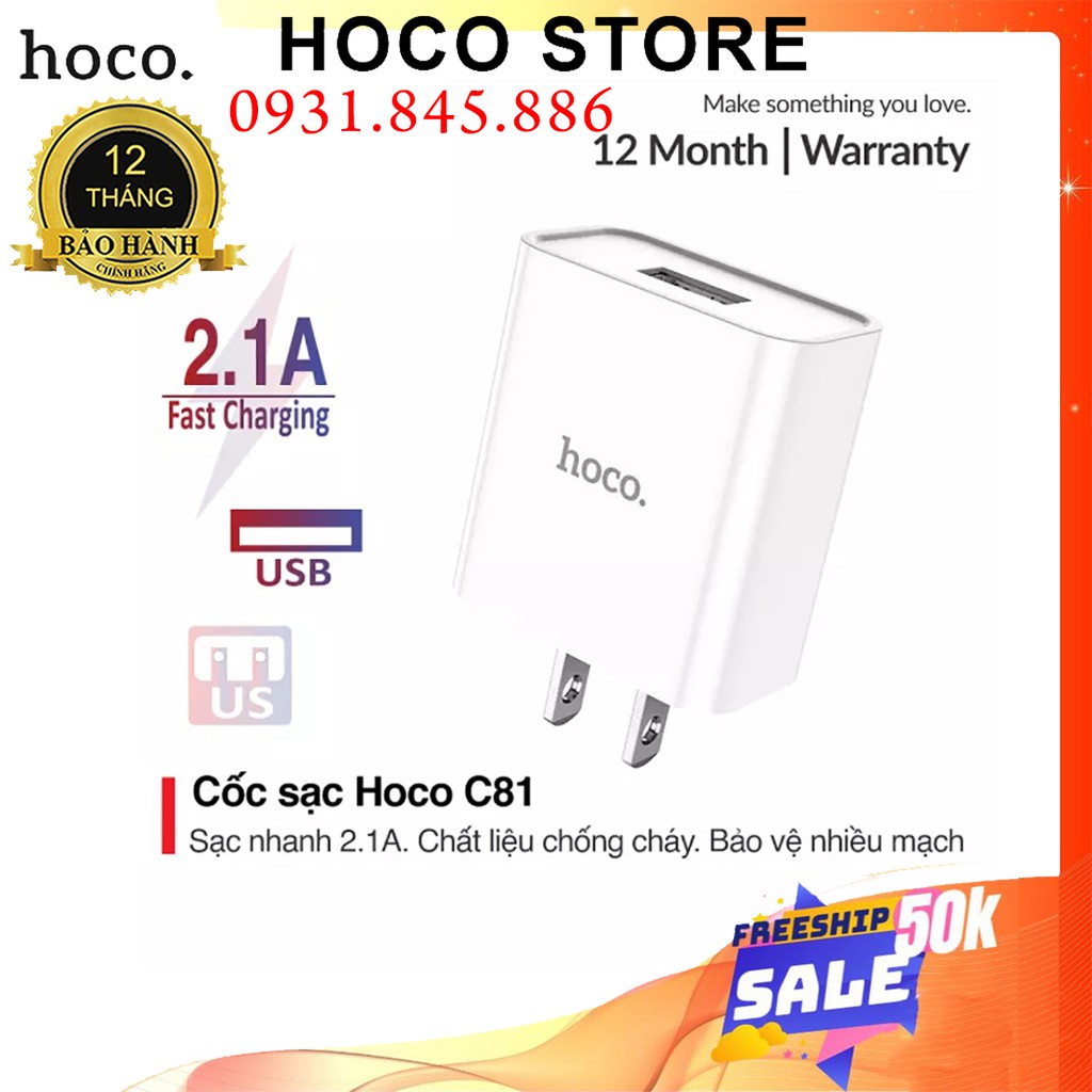 ⚡NowShip⚡ Cốc Sạc Nhanh Hoco C81 2.1A Chất Liệu PVC An Toàn Cho Điện Thoại iPhone Samsung Huawei Xiaomi Oppo... HOCO