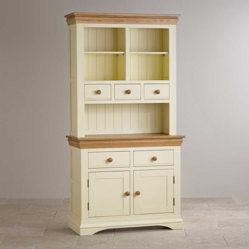 Tủ bếp cao 2 cánh để chén dĩa đồ dùng IBIE Country Cottage gỗ sồi màu kem nóc sồi