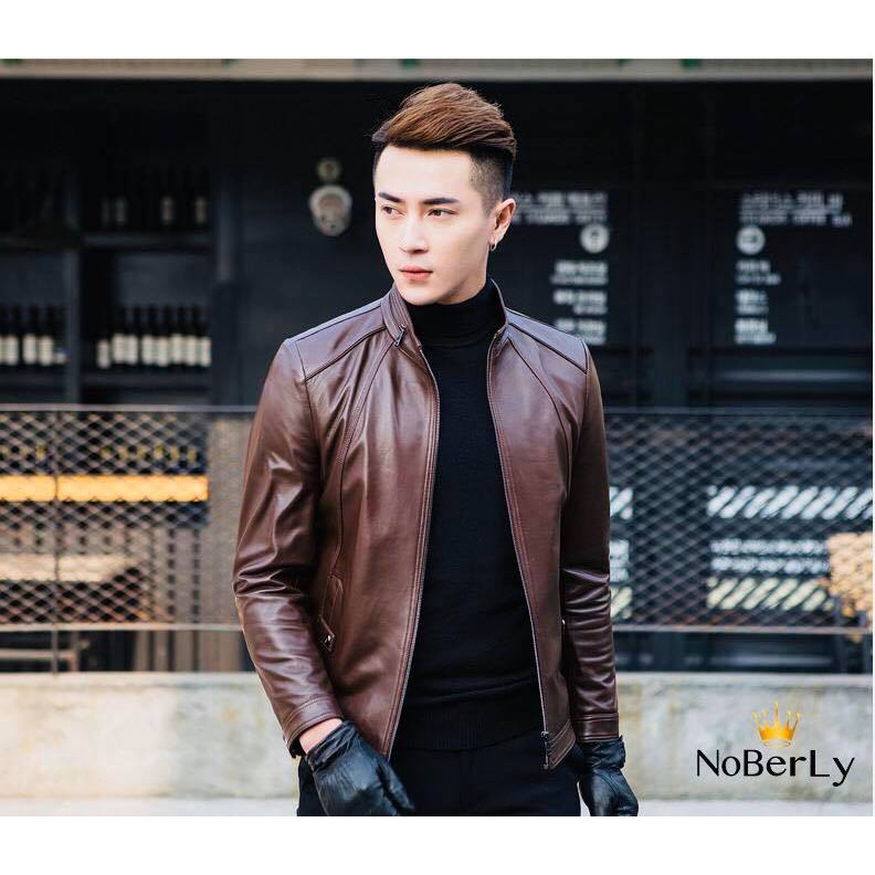 Áo da cừu nâu - Da thật cao cấp