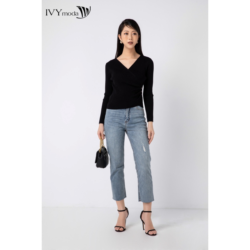 Áo len nữ ôm dáng chéo eo IVY moda MS 58B8034