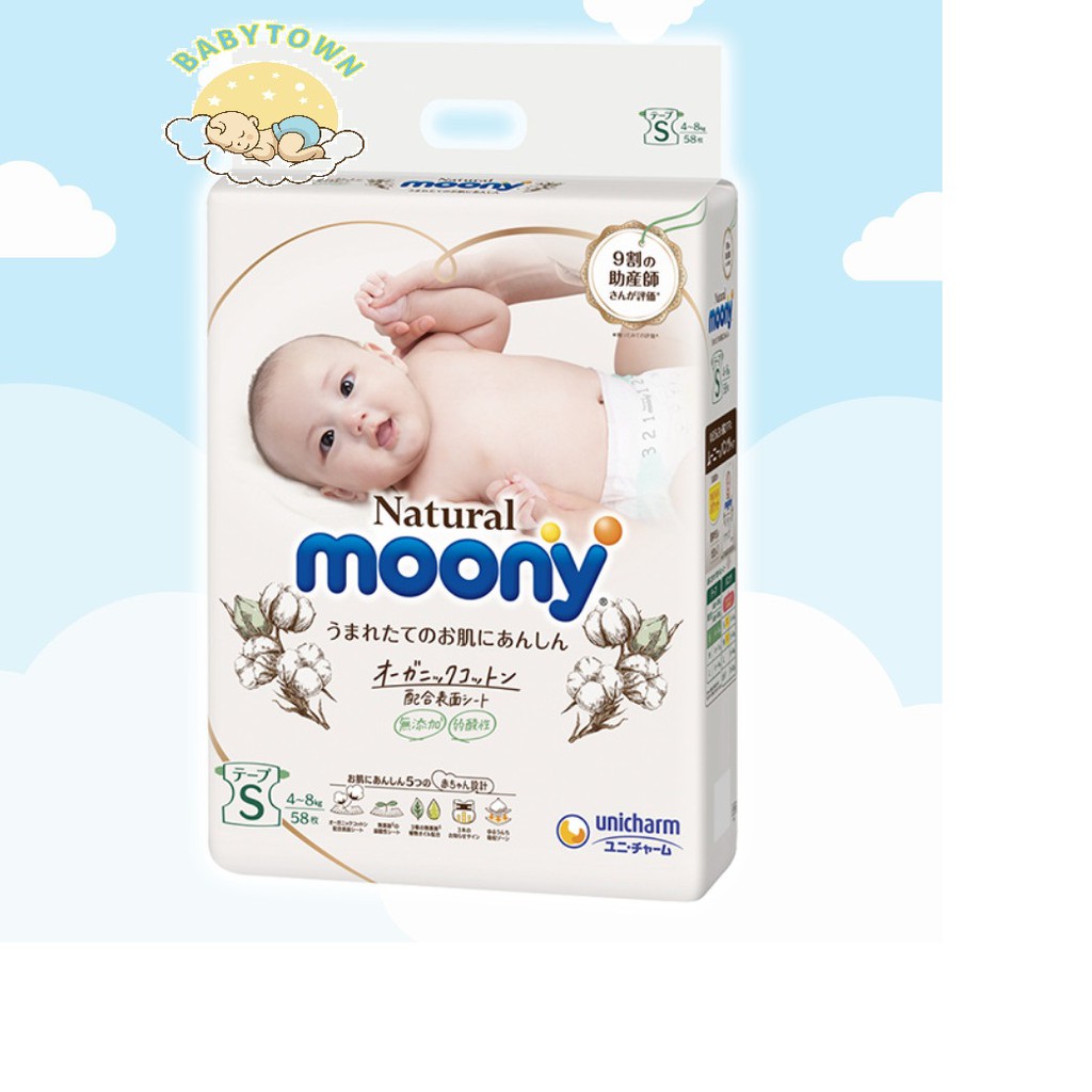 Tã Moony Natural siêu cao cấp dán/quần NB63/S58/M46/L36/ XL32/...