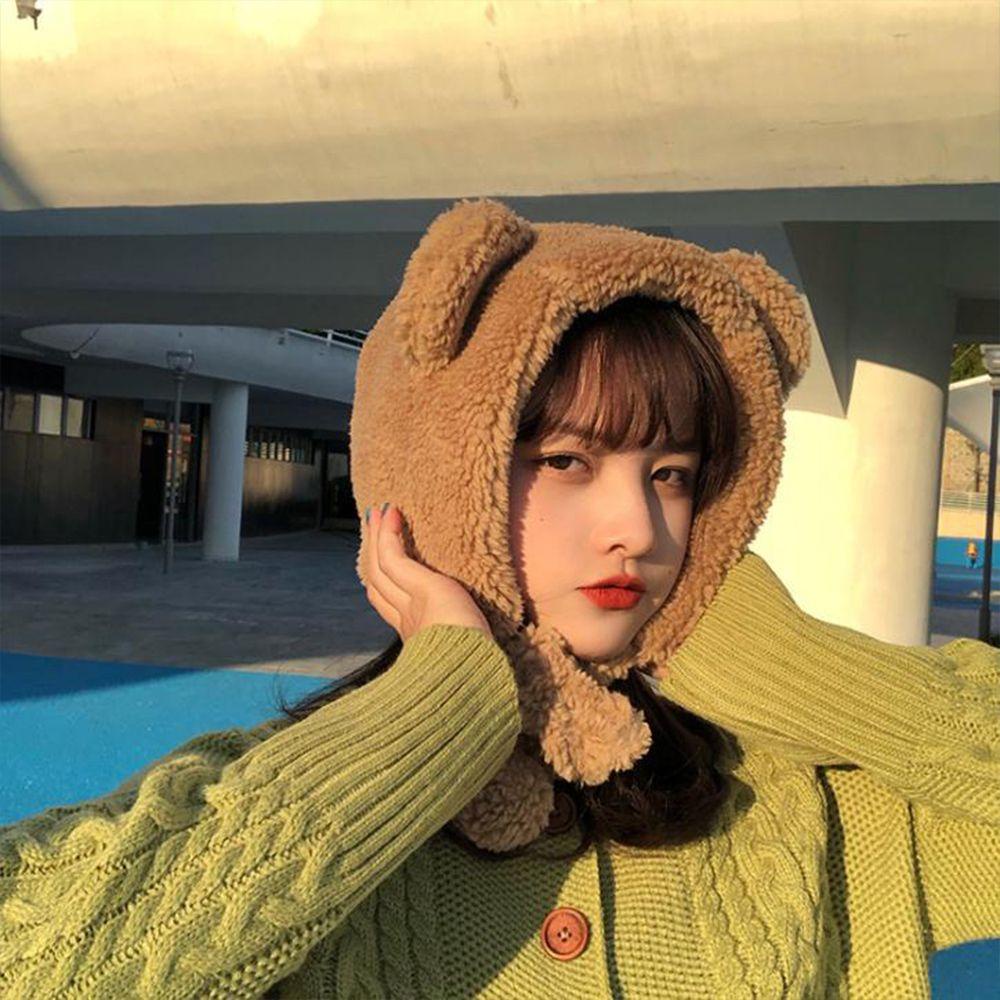 Mũ Len Đính Tai Gấu Lấp Lánh Dễ Thương Cho Nữ
