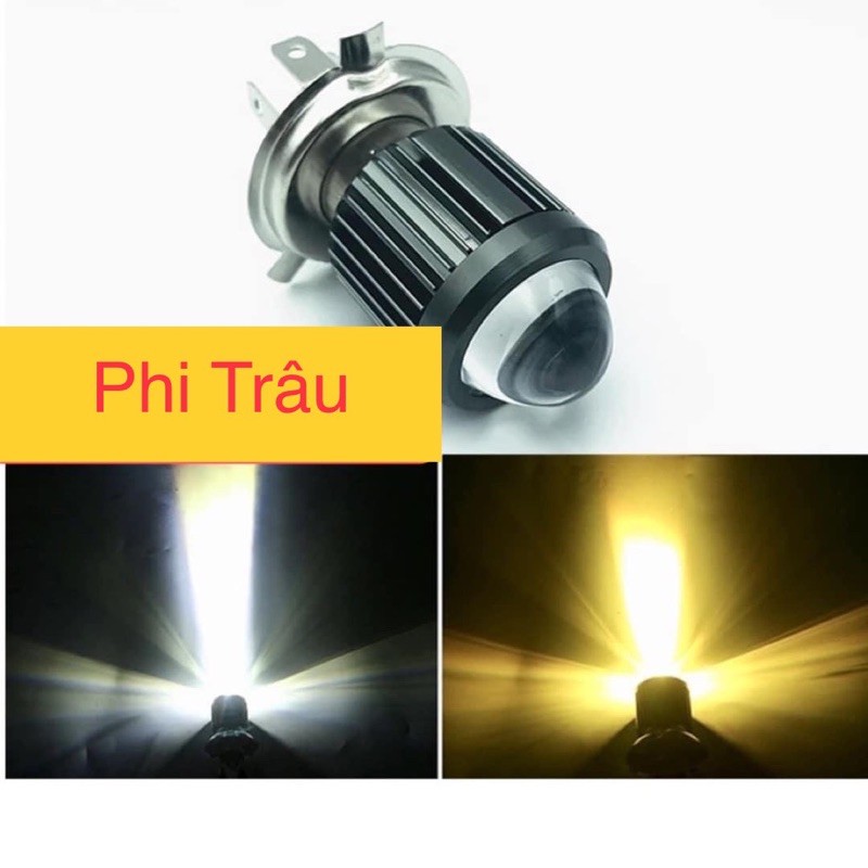 Đèn Pha Led Bi Cầu 2 Màu Ánh Sáng Cost Vàng Pha Trắng Chân H4 Gắn oto , Xe Máy