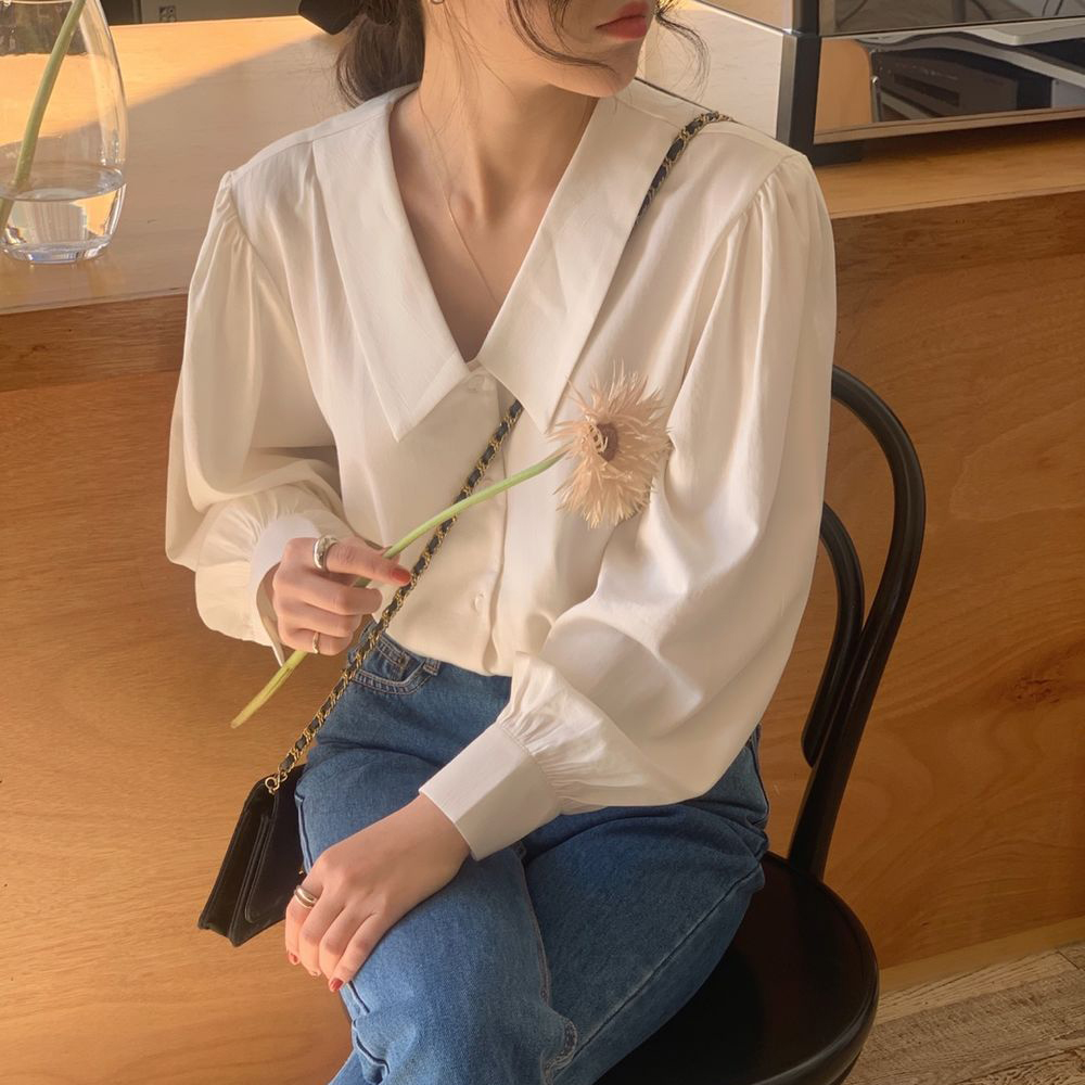 Áo sơ mi tay dài cổ chữ V phong cách thời trang mùa hè