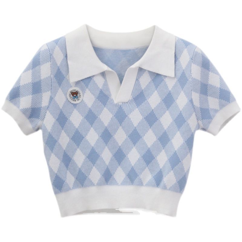 Áo croptop Dệt Kim Cổ polo Ngắn Tay Thời Trang Mùa Hè Hàng Mới Dành Cho Nữ 2022