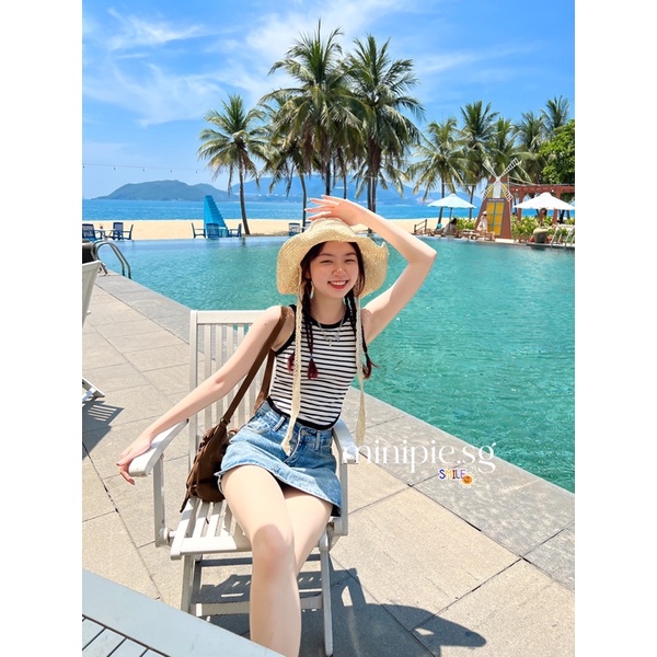 Áo Tank Top Sọc Vạt Bầu Co Dãn Tốt Form Ôm Tôn Dáng Minipie