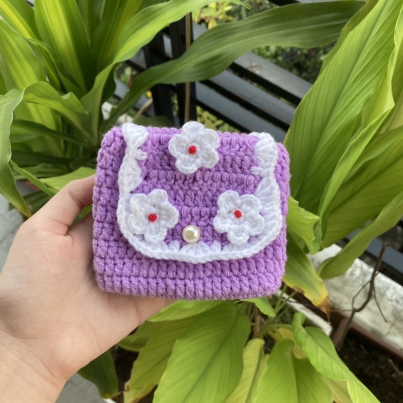 Ví len bông hoa đựng thẻ tiện dụng handmade nhỏ nhắn dễ thương