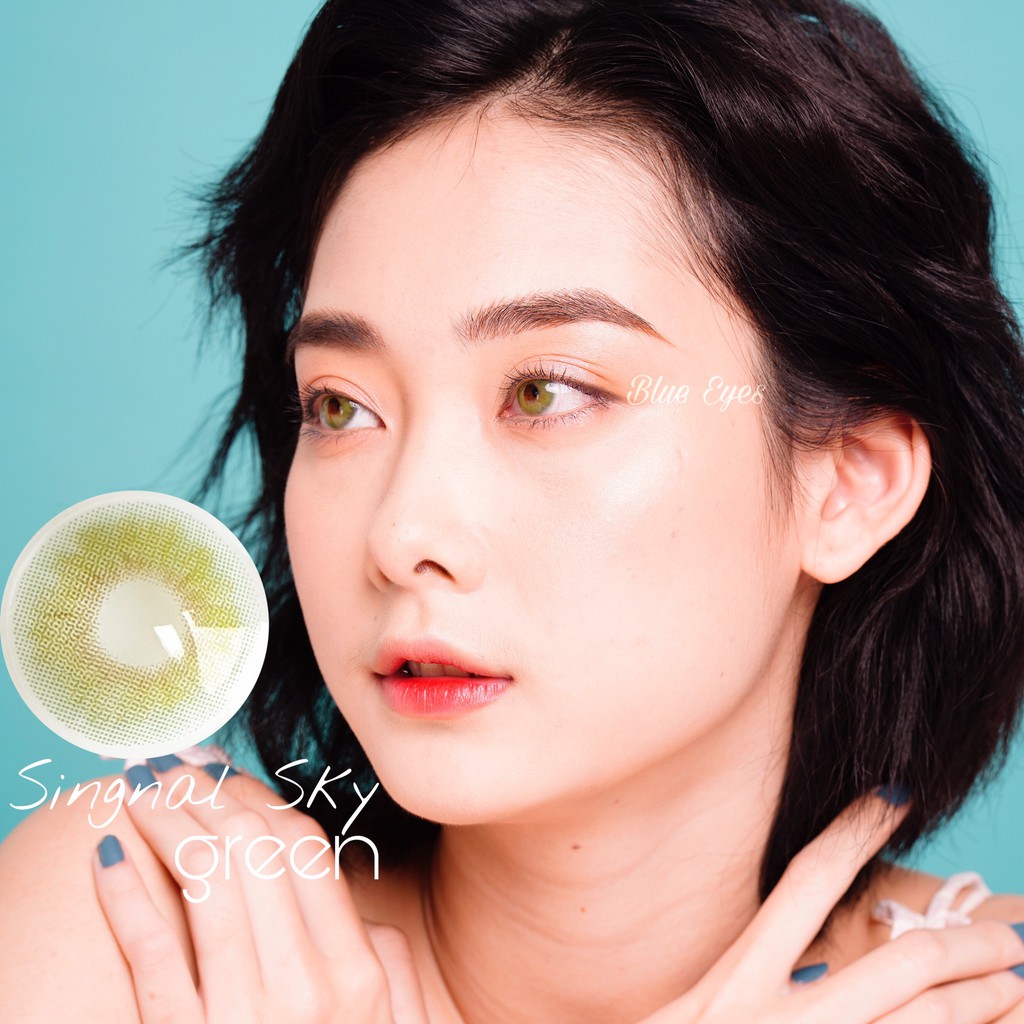 Kính áp tròng thời trang Blue Eyes - SIGNAL SKY GREEN - Lens giãn nhẹ màu xanh lá cá tính - made in Korea