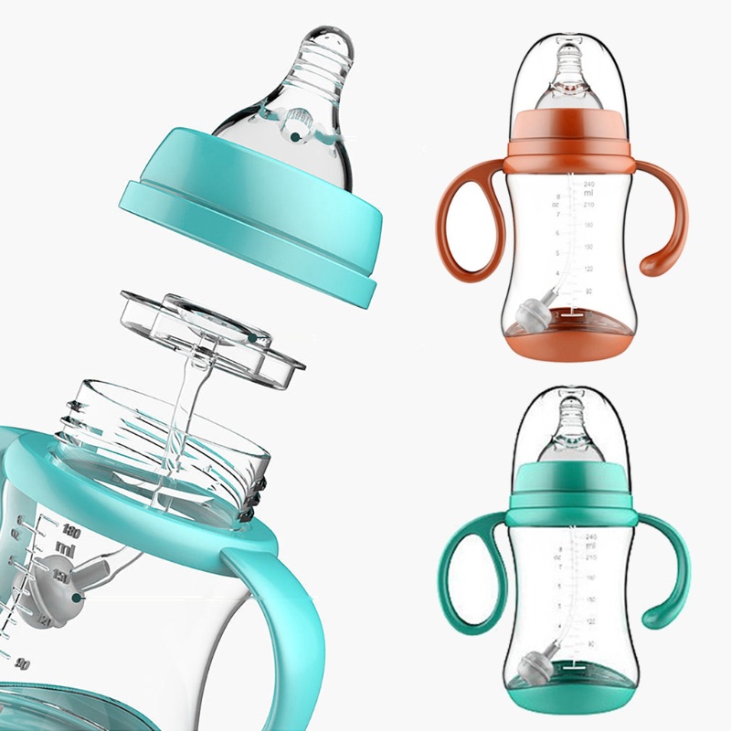Bình Uống Sữa/Nước Uống Bằng Silicone Với Núm Rộng Hai Cách Dùng Cho Bé 180ml/2