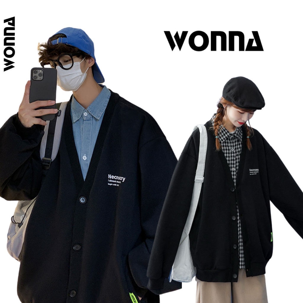 Áo khoác cardigan nam nữ nỉ da cá đơn giản màu đen be trắng form rộng oversize soft boy