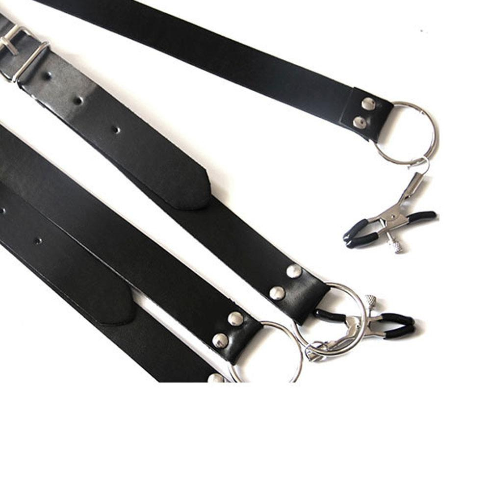 LF BDSM Bondage Restraint Wrap xung quanh đùi Lan rộng Labia Spreader Quai đeo âm đạo Kẹp âm đạo Làm nhục Chơi núm vú