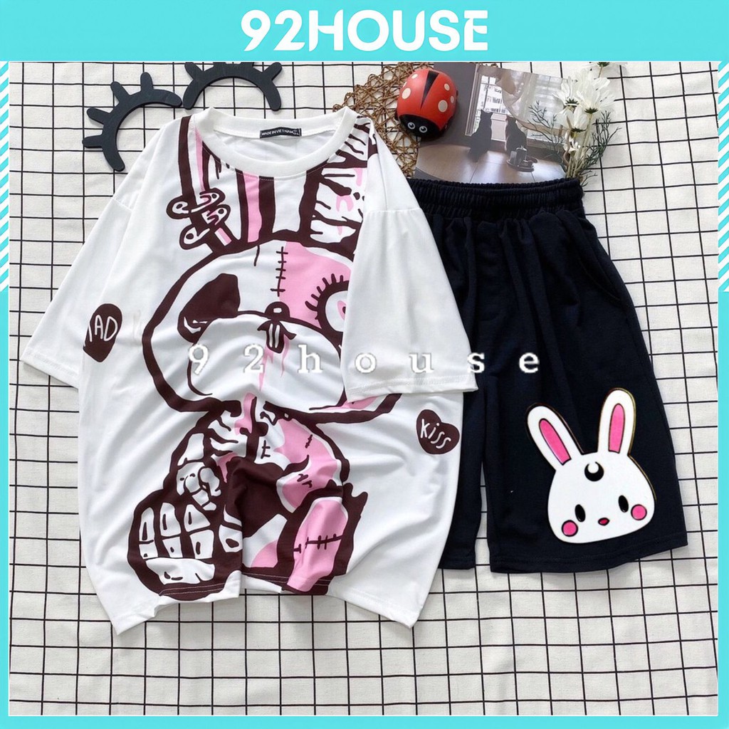 Set bộ hoạt hình unisex thỏ đại ca form rộng tay lỡ freesize