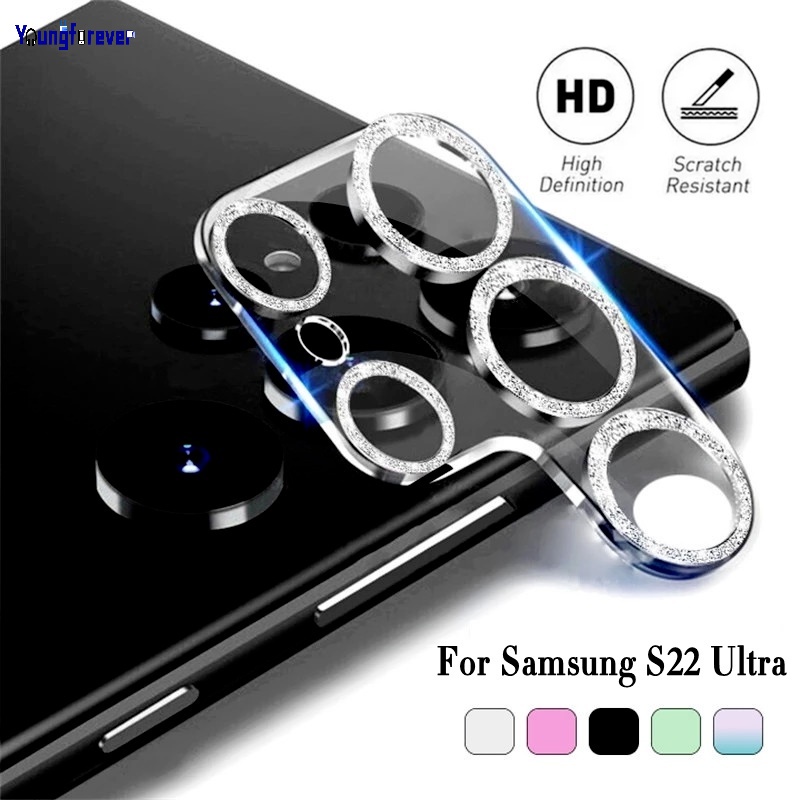 Miếng Dán Cường Lực 9H Trong Suốt Lấp Lánh Chống Trầy Bảo Vệ Ống Kính Camera Sau Cho Samsung S22 Ultra