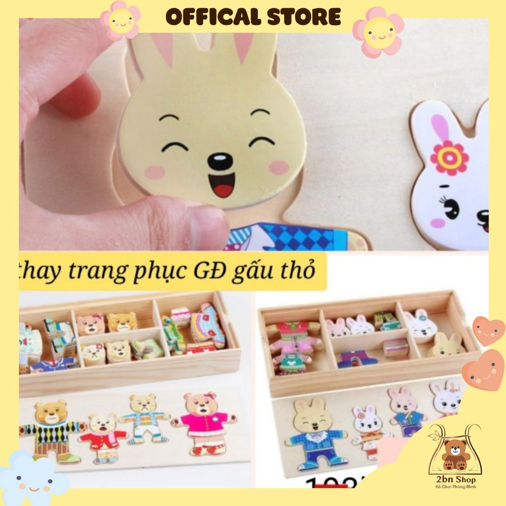 Bộ Ghép Hình Mặc Quần Áo Cho Gia Đình Gấu Thỏ đồ chơi gỗ thông minh