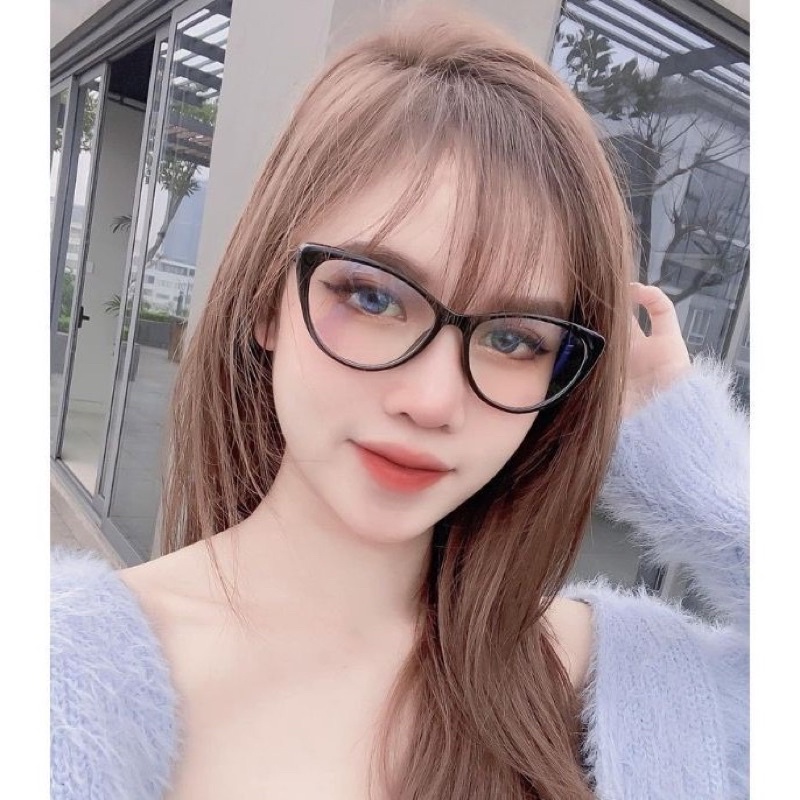 Mắt kính giả cận mắt mèo gọng có cốt kim loại thời trang nam nữ