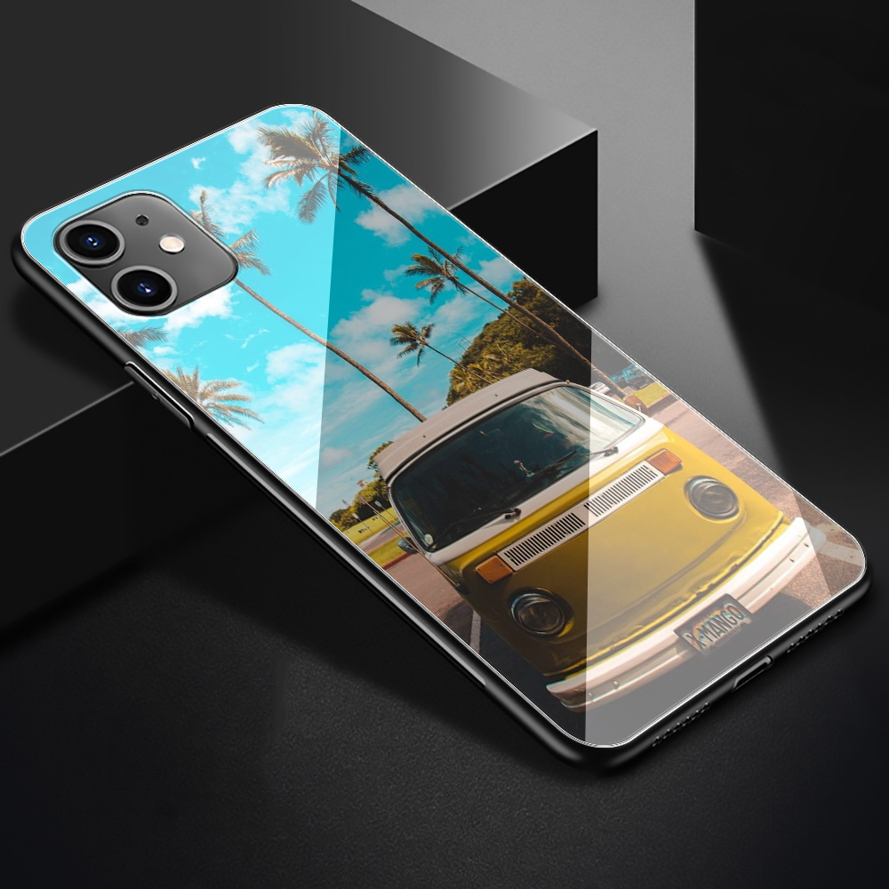 COMBI Ốp Điện Thoại Mặt Kính Cường Lực Cạnh Mềm Hình Lượn Sóng Fy32 Cho Apple Iphone 12 Mini Pro Xs Max 8 5 5s Se 2020 Plus