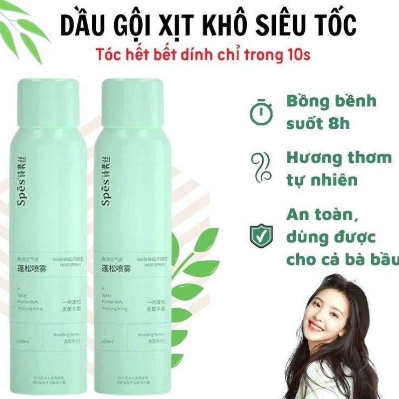 Xịt Gội Khô Tạo Phồng Chai Xanh 150ml Hot Tiktok Nội Địa