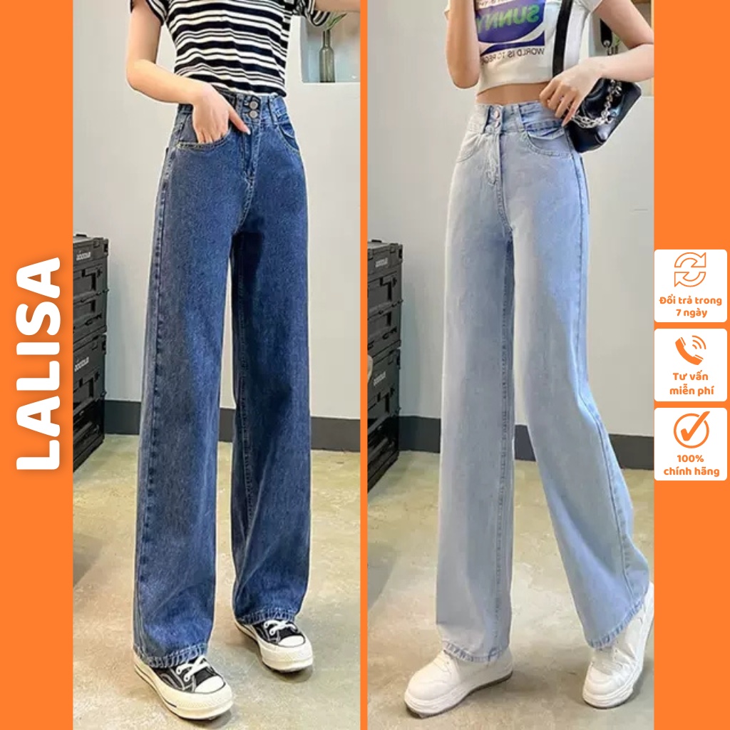 Quần Jean Nữ Lưng Cao LALISA Thiết Kế Ống Rộng Suông Dài Ba Màu Đen, Xanh Nhạt , Xanh Đậm Phong Cách Hàn Quốc QD022