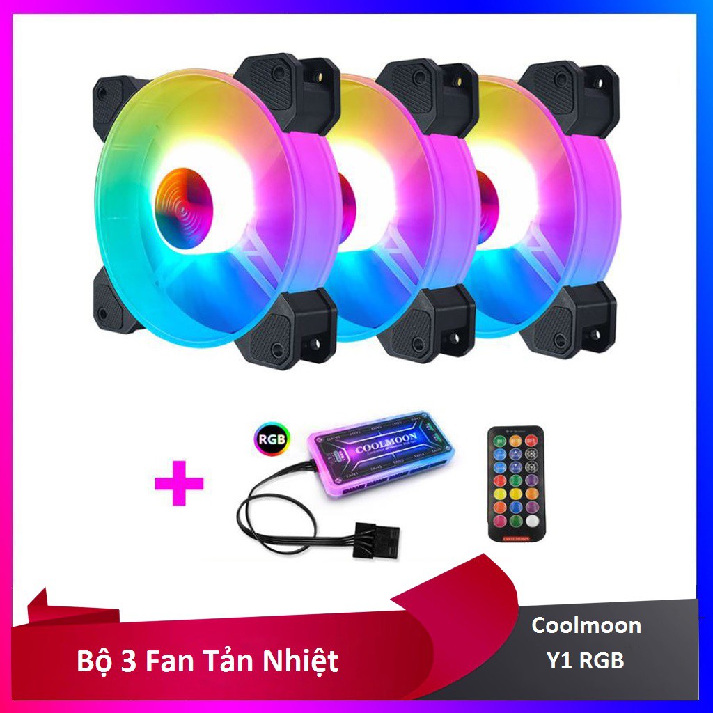 [Bộ 3 Quạt Tản Nhiệt, Fan Case Coolmoon Y1 Led RGB 16 Triệu Màu - Kèm Hub + Remote