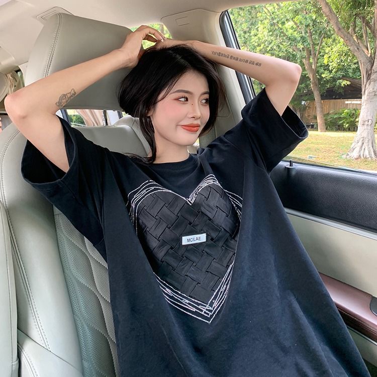 Áo Thun Tay Ngắn Dáng Rộng Đính Đá Thiết Kế Mới Thời Trang Dành Cho Nữ