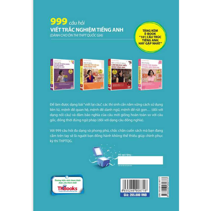 Sách - 999 Câu Hỏi Trắc Nghiệm Tiếng Anh Dành Cho Ôn Thi THPT Quốc Gia + tặng kèm ring ring