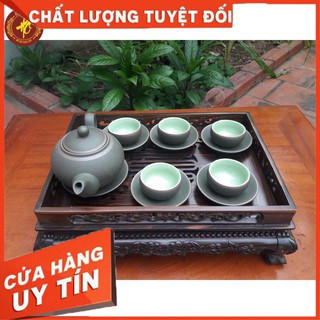 Khay trà rồng chầu gỗ Mun
