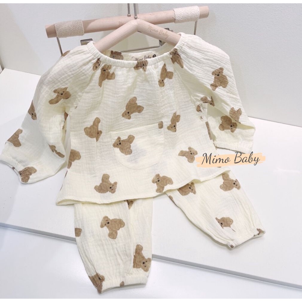 Bộ quần áo dài tay vải xô muslin cao cấp phối túi bụng đáng yêu cho bé QA42 Mimo Baby