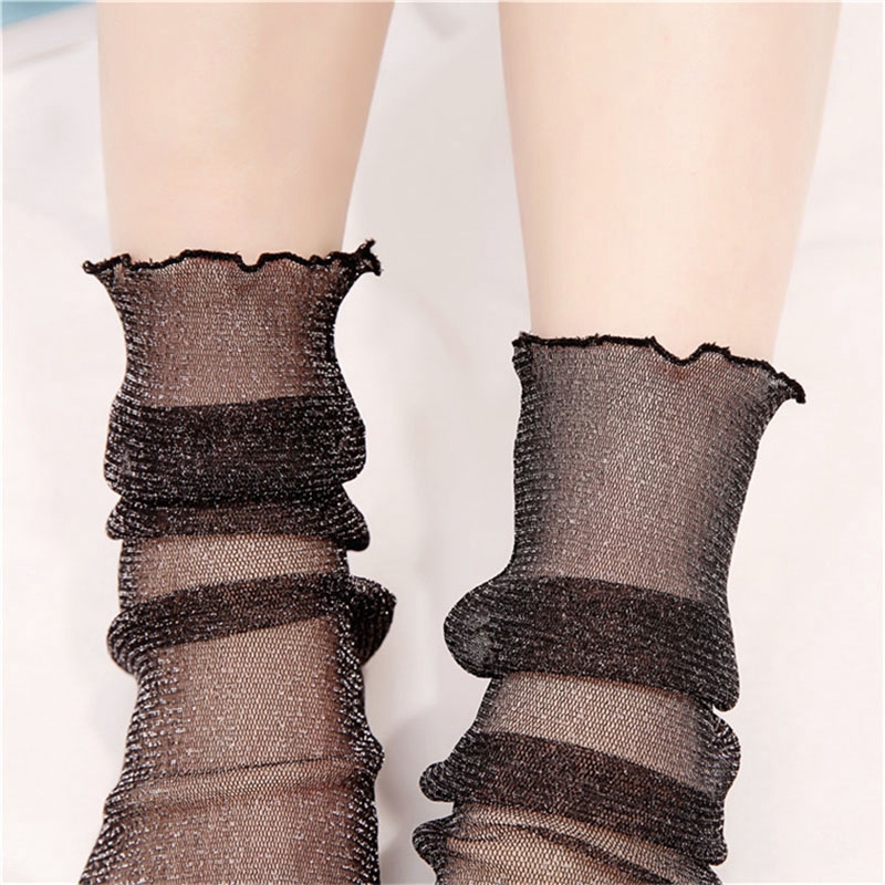 Star Tulle Ruffle Sheer Polka Dot Socks Glitter Women Fishnet Crew Socks Boots Best Sheer Lace Slouch Socks Black Net Socks Sale