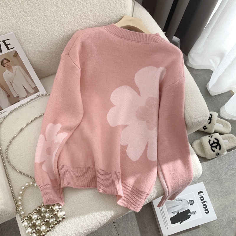 Áo sweater Mỏng Cổ Tròn Dáng Rộng In Họa Tiết Thời Trang Thu Đông Hàn Quốc Mới