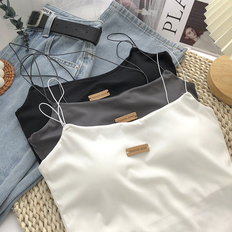 Áo Croptop Sát Nách Màu Sắc Đơn Giản Có Mút Đệm Ngực Phong Cách Hàn Quốc Cho Nữ