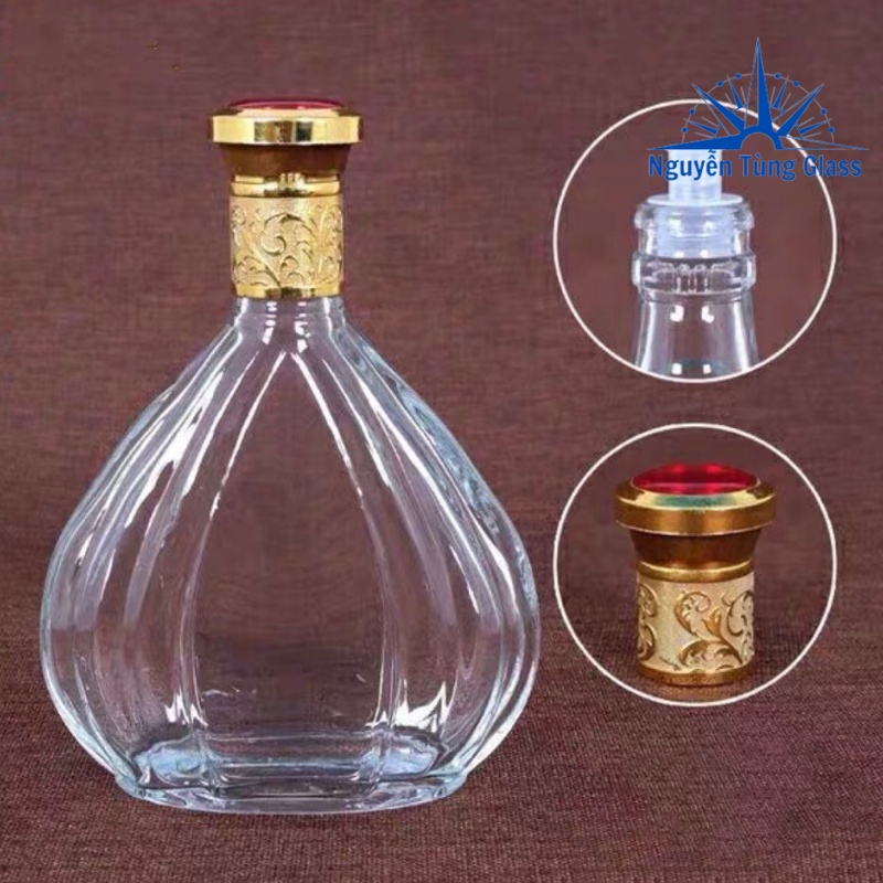 Vỏ Chai đựng rượu Thủy Tinh XO Quạt Nắp Vàng 500ML,