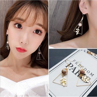 Khuyên Tai Hàn Quốc Dáng Chùm Lá Cây Mã Não Mix Khung Tam Giác Bông Tai Nữ Cocobee Sang Choảnh !