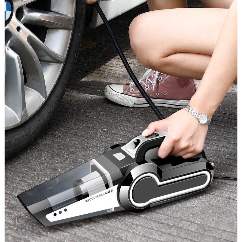 Máy hút bụi xe hơi đo áp suất lốp xe có đèn chiếu sáng công suất cao 4 trong 1 đa năng
