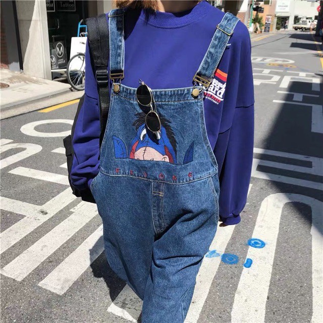 yếm jeans thêu hình lừa có size lớn /yếm bò hoạt / bigsize