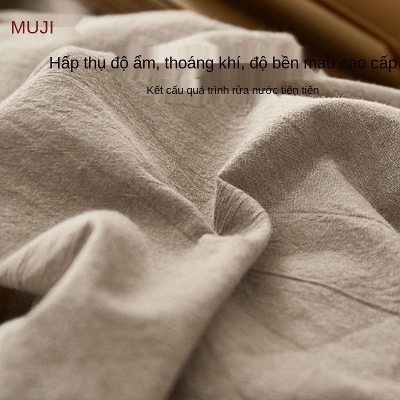 MUJI 100% cotton giặt cao cấp giường 4- mảnh chăn bìa tấm bông ba màu xanh lá cây