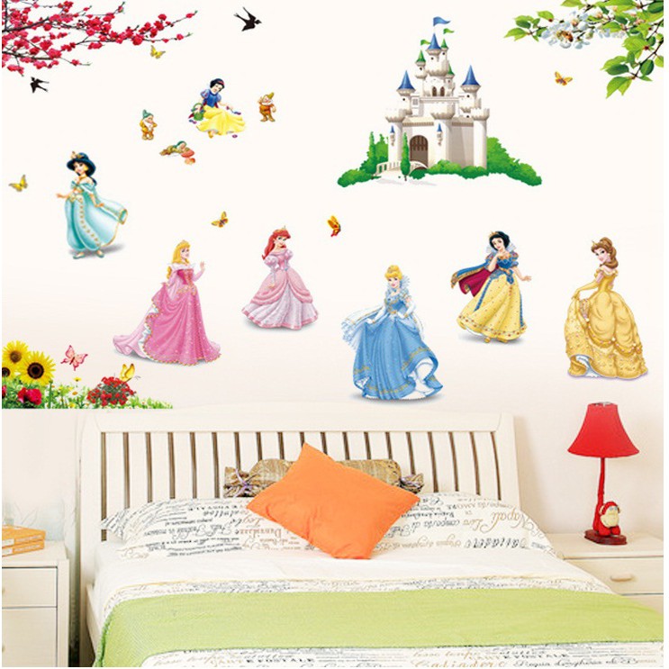 Tranh dán tường cho bé, decal trang trí dán tường elsa cho bé gái ABC1018, hình dán sticker công chúa elsa