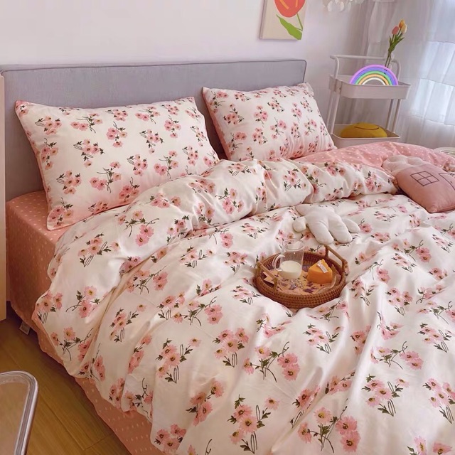 Set Chăn Ga Chùm Hoa Hồng Ga Chấm Bi Cotton Living Mềm Mát Cực Xinh (Shinbedding.shop)