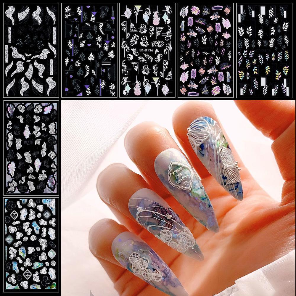 Miếng Dán Trang Trí Móng Tay Bằng Acrylic Màu Trắng Đen DIY